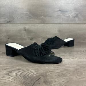 Anne Klein Salome Heeled Sandals Women's 9.5 Black Suede Leather Mules